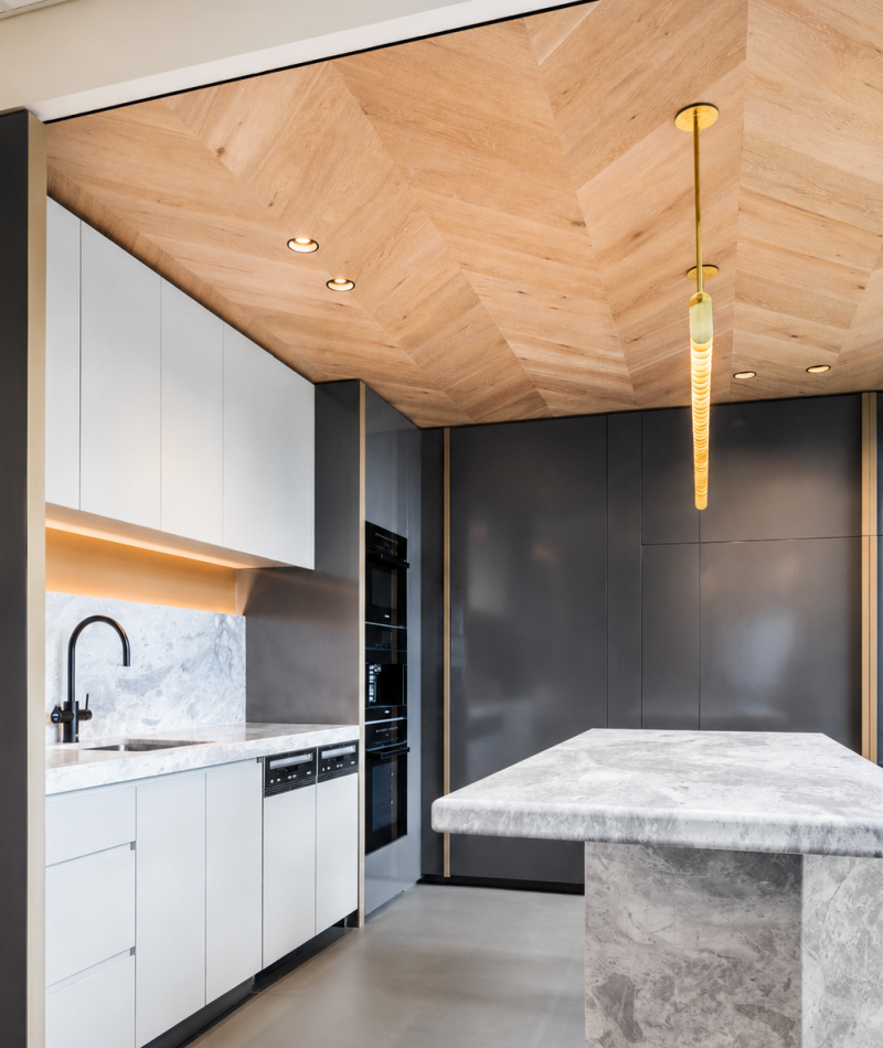 Commercial kitchen fit-out with timber ceiling