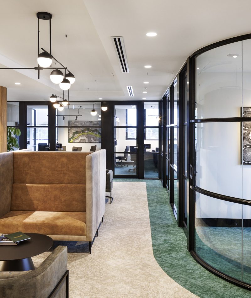 Office lounge with curved glazing